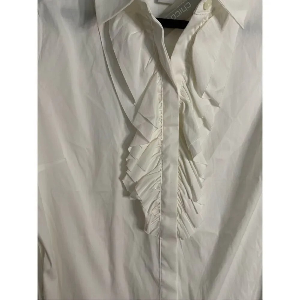 NWT Chico’s Poplin RUFFLE FRONT TUNIC White